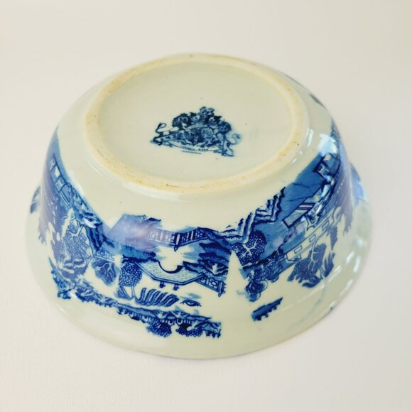 Vintage Blue & White VictorianWare Ironstone Bowl Chinoiserie Pagoda Blue Willow - Picture 5 of 15